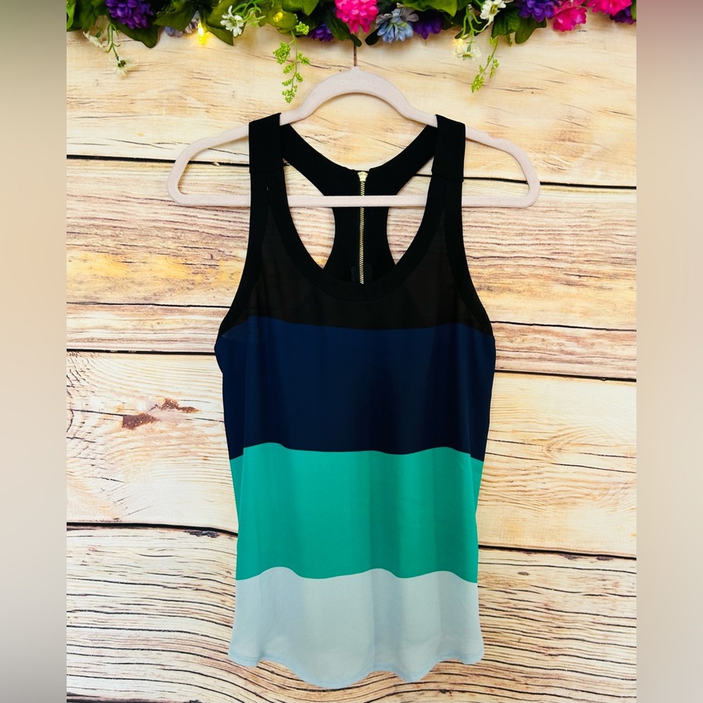 Express Women’s Colorblock Striped Back Zipper Accent Sleeveless Blouse Size XS